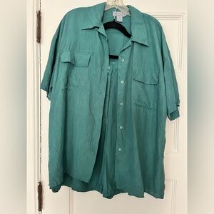 Leilei Vintage Teal Silk Shorts Set - Medium